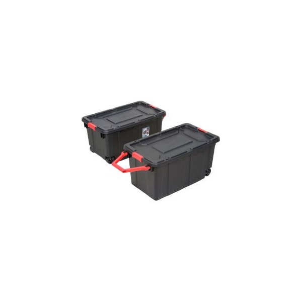 Sterilite Mobile Storage Tote, 40 gal, 36-3/4 in L x 21-3/8 in W x 18 in H, Black, Racer Red, 2 PK 14699002 - main